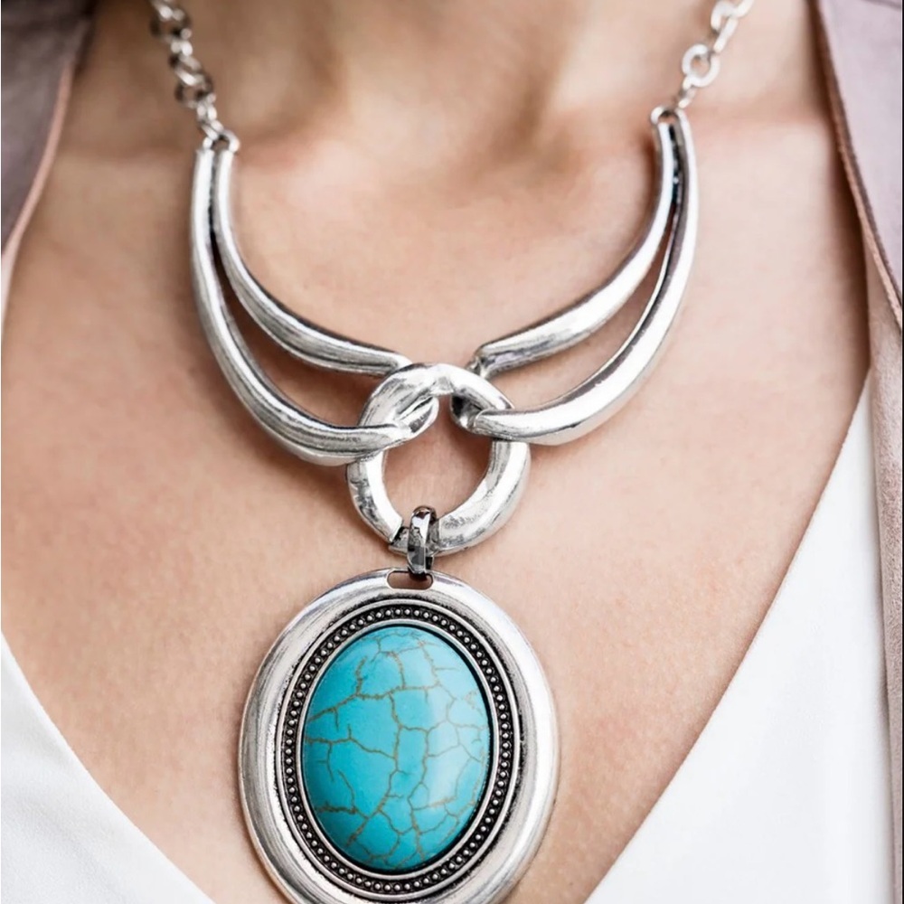 Silver and Turquoise Pendant Necklace